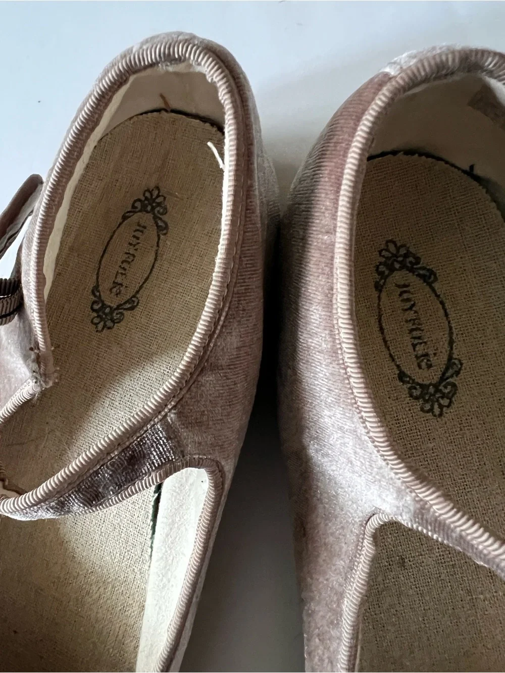 Joyfolie Girls Velvet Mary Janes with Gold Glitter Bow - Brown